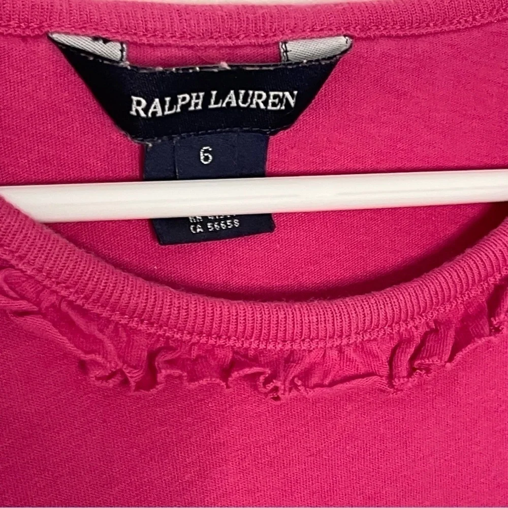 Ralph Lauren girls ruffled neck hot pink long sleeve tshirt size 6